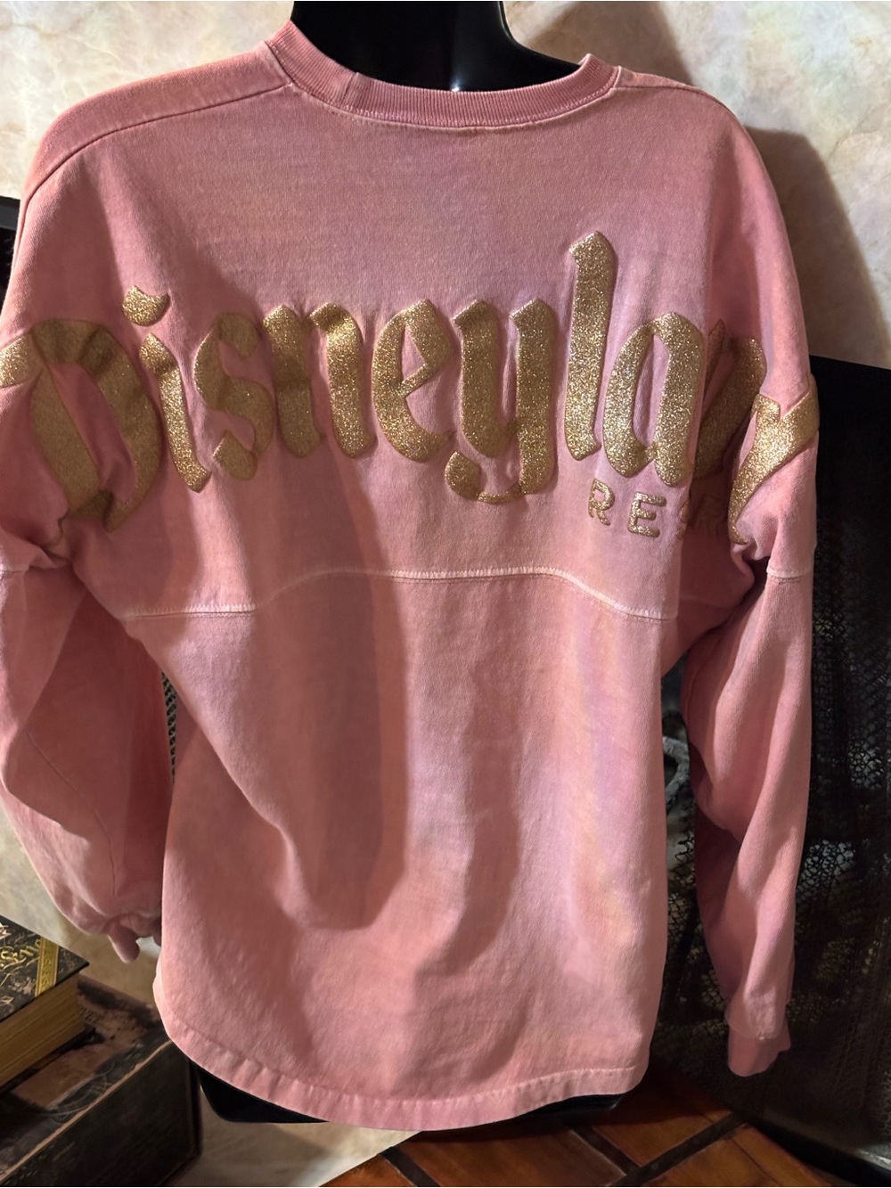 Disney Parks Spirit Jersey Pink & Gold Glitter Long Sleeve Top XS Preloved - Picture 4 of 9